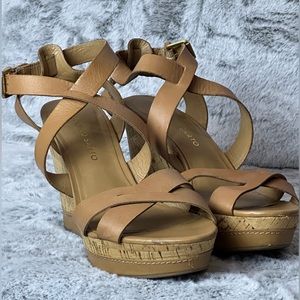 Franco Sarto Cork Wedge Strappy Sandal- Sz 8